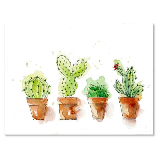 Designart - Cacti In Ceramic Pots In Gentle Tones I